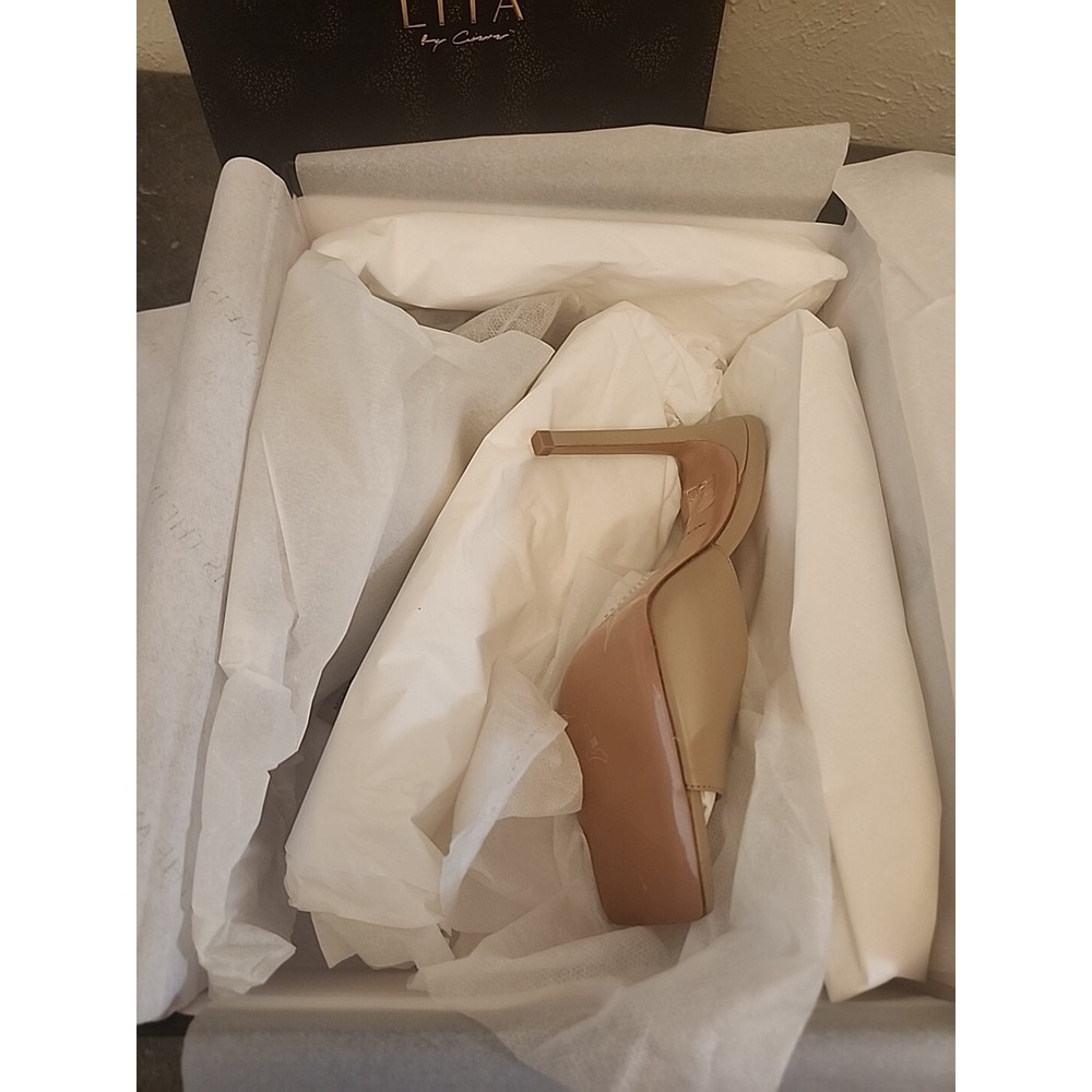 Lita‎ by Ciara Solid Square Toe Leather Slide EU38 US7 Sand Formal Wedding $200